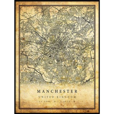 Manchester map vintage style poster print | Old city artwork prints | Antique style home decor | United Kingdom wall art gift | map walll art 20x30