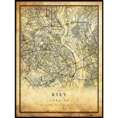 Kiev map Vintage Style Poster Print | Old City Artwork Prints | Antique Style Home Decor | Ukraine Wall Art Gift | Vintage map Poster 16x20