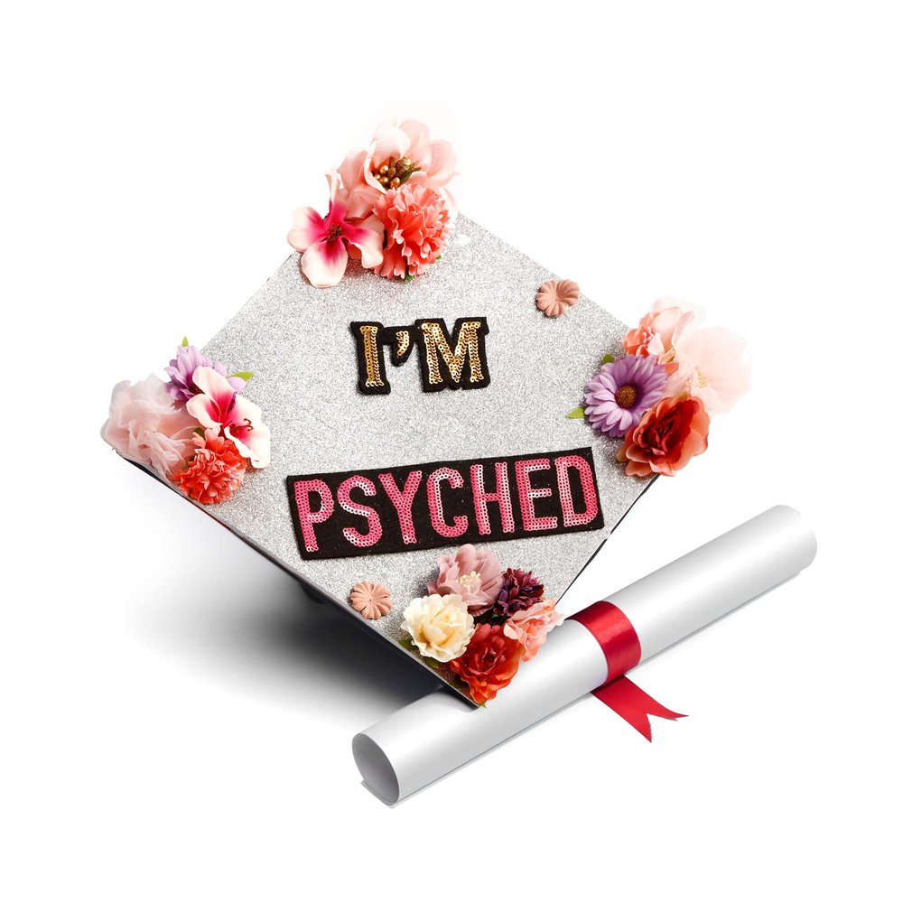 GRADWYSE Silver Glitter Graduation Cap Topper with Flowers, Class of 2025, I'm Psyched