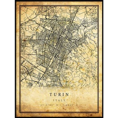 Turin map Vintage Style Poster Print | Old City Artwork Prints | Antique Style Home Decor | Italy Wall Art Gift | map Wall Art 18x24