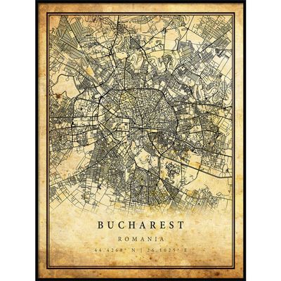 Bucharest map Vintage Style Poster Print | Old City Artwork Prints | Antique Style Home Decor | Romania Wall Art Gift | Antique map Poster 16x20
