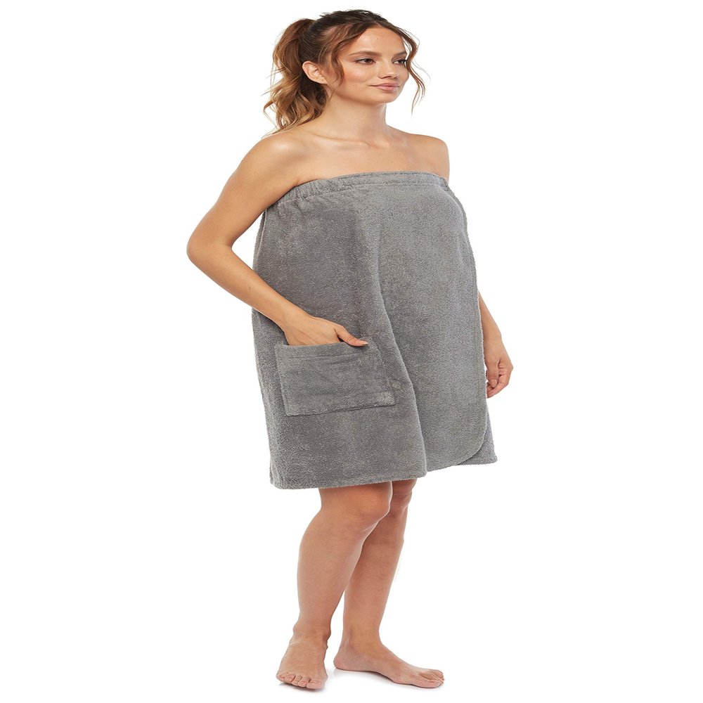 Arus Women's Bathrobe GOTS Certified Organic 100% Turkish Terry Cotton Robe Adjustable Closure Bath Wrap Gray, Small