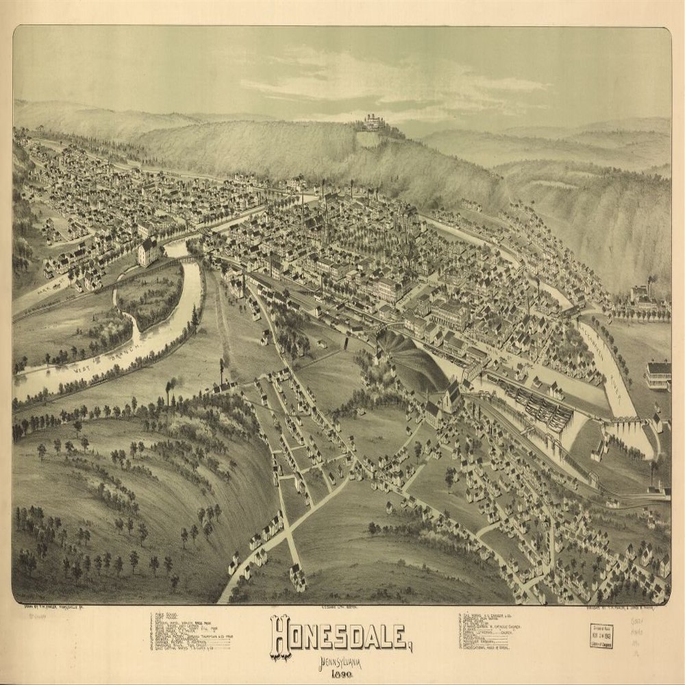14" x 24" 1890 Map of Honesdale Pennsylvania