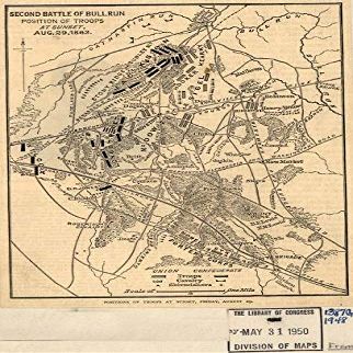 16" x 24" 1886 Map of The Second Battle of Bull Run Position of Troops at Sunset August 29 1862