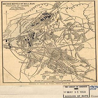 16" x 24" 1886 Map of The Second Battle of Bull Run Position of Troops at Sunset August 29 1862