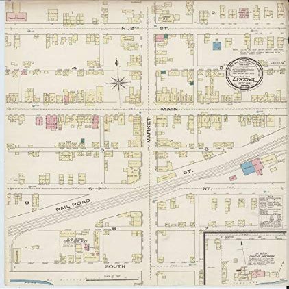 20" x 24" 1885 Map of Sanborn Fire Insurance from Lykens Dauphin County Pennsylvania