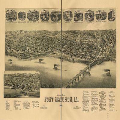 12" x 24" 1889 Perspective Map of Fort Madison Iowa