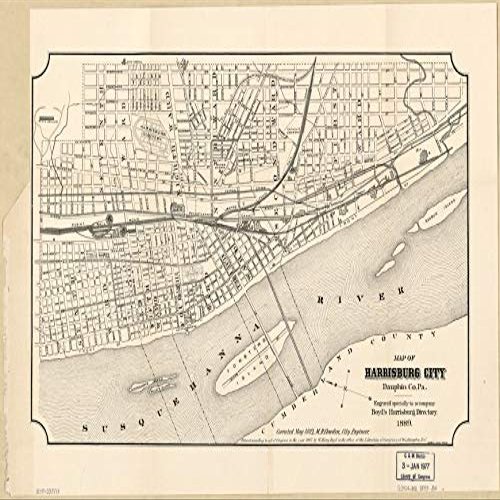 16" x 24" 1889 Map of Harrisburg City Dauphin County Pennsylvania