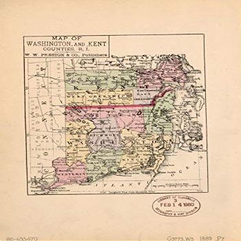 16" x 24" 1889 Map of Washington & Kent Counties Rhode Island
