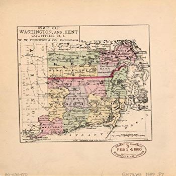 16" x 24" 1889 Map of Washington & Kent Counties Rhode Island