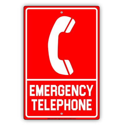 Emergency Telephone With Graphic Safety Alert Warning Notice Aluminum Metal Tin 18"x24" Sign Plate