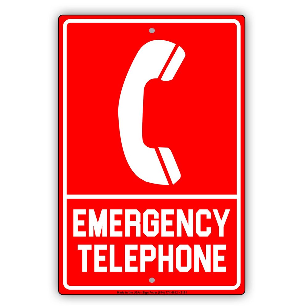 Emergency Telephone With Graphic Safety Alert Warning Notice Aluminum Metal Tin 18"x24" Sign Plate