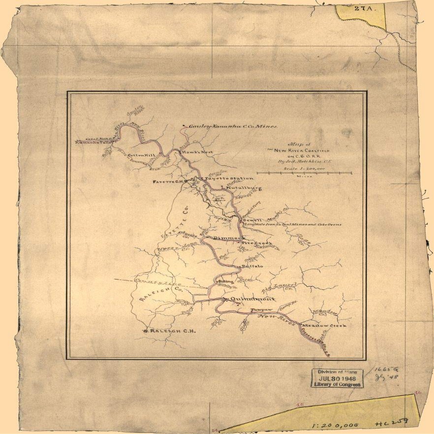 16" x 24" Map of The New River Coalfield On C & O Railroad