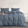 Wake In Cloud - Cotton Duvet Cover Set, King Size, Chambray Denim Blue, 100% Washed Cotton, Linen Like Textured, Breathable Percale Durable Comfy Farmhouse Neutral Bedding Set, 3 Pieces view 3