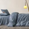 Wake In Cloud - Cotton Duvet Cover Set, King Size, Chambray Denim Blue, 100% Washed Cotton, Linen Like Textured, Breathable Percale Durable Comfy Farmhouse Neutral Bedding Set, 3 Pieces view 4