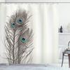Ambesonne Peacock Shower Curtain, Feathers of Exotic Bird on White Backdrop Bohemian Wildlife Composition, Cloth Fabric Bathroom Decor Set with Hooks, 69" W x 75" L, Ecru view 1