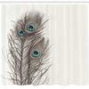 Ambesonne Peacock Shower Curtain, Feathers of Exotic Bird on White Backdrop Bohemian Wildlife Composition, Cloth Fabric Bathroom Decor Set with Hooks, 69" W x 75" L, Ecru view 2