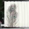 Ambesonne Peacock Shower Curtain, Feathers of Exotic Bird on White Backdrop Bohemian Wildlife Composition, Cloth Fabric Bathroom Decor Set with Hooks, 69" W x 75" L, Ecru view 3