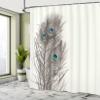 Ambesonne Peacock Shower Curtain, Feathers of Exotic Bird on White Backdrop Bohemian Wildlife Composition, Cloth Fabric Bathroom Decor Set with Hooks, 69" W x 75" L, Ecru view 4