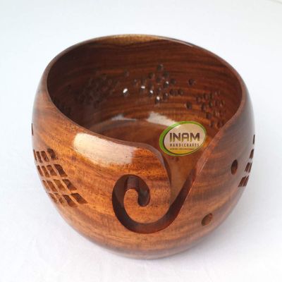 INAM Antique Beautiful and Designer Hand Carved Wooden Decorative Drill Hols Yarn Bowl HANDICRAFTS