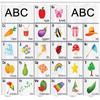 Ambesonne Alphabet Shower Curtain, Themed Squares Letters Animals and Vegetables Composition, Cloth Fabric Bathroom Decor Set with Hooks, 69" W x 84" L, Purple Yellow view 2
