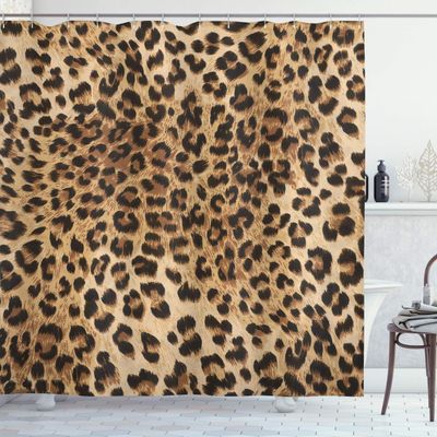 Ambesonne Leopard Print Shower Curtain, Skin Pattern of a Wild Savannah Animal Powerful Panther Big Cat, Cloth Fabric Bathroom Decor Set with Hooks, 69" W x 75" L, Brown Beige