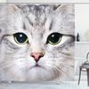 Ambesonne Animal Shower Curtain, Cat Print Kitten Kitty Face Look Closeup Portrait Digital Photography Domestic Pet, Cloth Fabric Bathroom Decor Set with Hooks, 69" W x 75" L, Off White Avacado Green view 1