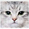Ambesonne Animal Shower Curtain, Cat Print Kitten Kitty Face Look Closeup Portrait Digital Photography Domestic Pet, Cloth Fabric Bathroom Decor Set with Hooks, 69" W x 75" L, Off White Avacado Green view 2