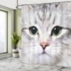 Ambesonne Animal Shower Curtain, Cat Print Kitten Kitty Face Look Closeup Portrait Digital Photography Domestic Pet, Cloth Fabric Bathroom Decor Set with Hooks, 69" W x 75" L, Off White Avacado Green view 4