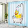Ambesonne Duck Shower Curtain, Cartoon Character Taking a Bath Colorful Drops Backdrop Dots, Cloth Fabric Bathroom Decor Set with Hooks, 69" W x 84" L, Soft Blue Sky Blue Yellow view 4