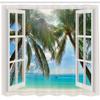 Ambesonne Tropical Shower Curtain, Window to The Exotic Beach Landscape Pastoral Composition with Palm Trees, Cloth Fabric Bathroom Decor Set with Hooks, 69" W x 84" L, White Jade Green Seafoam view 2