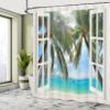 Ambesonne Tropical Shower Curtain, Window to The Exotic Beach Landscape Pastoral Composition with Palm Trees, Cloth Fabric Bathroom Decor Set with Hooks, 69" W x 84" L, White Jade Green Seafoam view 4