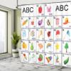 Ambesonne Alphabet Shower Curtain, Themed Squares Letters Animals and Vegetables Composition, Cloth Fabric Bathroom Decor Set with Hooks, 69" W x 75" L, Purple Yellow view 4