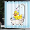 Ambesonne Duck Shower Curtain, Cartoon Character Taking a Bath Colorful Drops Backdrop Dots, Cloth Fabric Bathroom Decor Set with Hooks, 69" W x 75" L, Soft Blue Sky Blue Yellow view 3