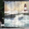 Ambesonne Lighthouse Shower Curtain, Oil Painting Style Art of Stormy Sea Splashing Waves Moon and Lighthouse, Cloth Fabric Bathroom Decor Set with Hooks, 69" W x 84" L, Off White Seafoam Ecru view 3