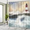 Ambesonne Lighthouse Shower Curtain, Oil Painting Style Art of Stormy Sea Splashing Waves Moon and Lighthouse, Cloth Fabric Bathroom Decor Set with Hooks, 69" W x 84" L, Off White Seafoam Ecru view 4