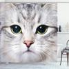 Ambesonne Animal Shower Curtain, Cat Print Kitten Kitty Face Look Closeup Portrait Digital Photography Domestic Pet, Cloth Fabric Bathroom Decor Set with Hooks, 69" W x 84" L, Off White Avacado Green view 1