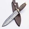 RARE CUSTOM BLOOD GROOVED DAMASCUS DAGGER KNIFE | WALNUT WOOD HANDLE view 2