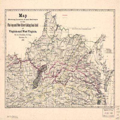 18" x 24" 1888 Map Showing Location of & Railways to The Flat-top & New River Coking Coalfield of Virginia & West Virginia