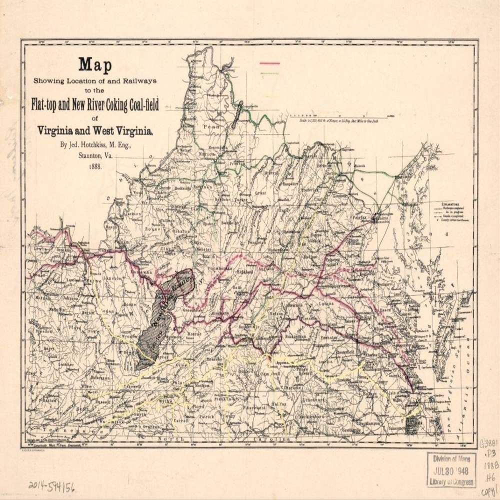 18" x 24" 1888 Map Showing Location of & Railways to The Flat-top & New River Coking Coalfield of Virginia & West Virginia