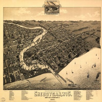 16" x 24" 1885 Map of Sheboygan Wisconsin County Seat of Sheboygan