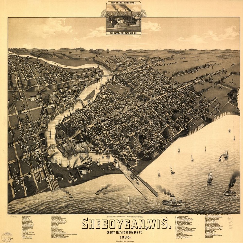 16" x 24" 1885 Map of Sheboygan Wisconsin County Seat of Sheboygan