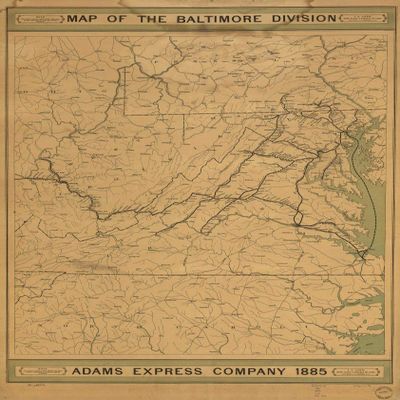 18" x 24" 1885 Map of The Baltimore Division Adams Express Company