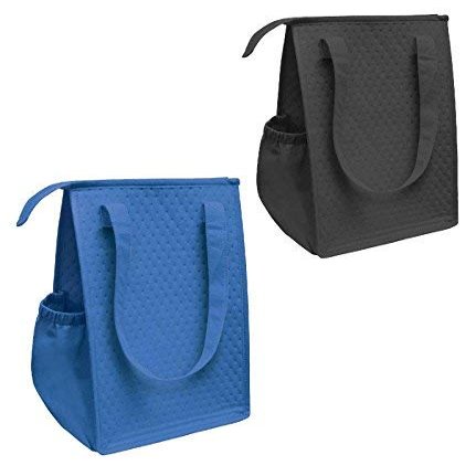 Large Thermo Cooler Tote lunch Box, Lunch Bag, Insulated Cooler W Carry Handle (Pack of 2 - Black 14")