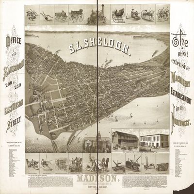 16" x 24" 1885 Map of Madison State Capital of Wisconsin County Seat of Dane County