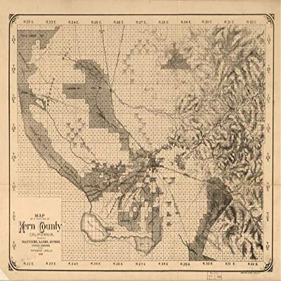 18" x 24" 1888 Map of A Portion of Kern County California Showing Ranches Lakes Rivers Canals Sloughs & Artesian Wells
