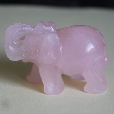 2'' Hand Carved Mixed Gemstone Crystal Elephant Figurine Animal Statue Carving (Rose Quartz)
