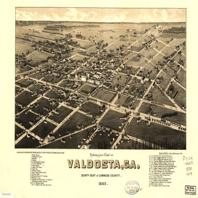 16" x 24" 1885 Map of Panoramic View of Valdosta Georgia County Seat of Lowndes County