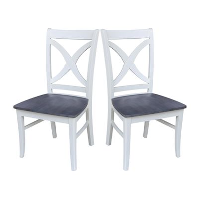 International Concepts Set of Two Vineyard Curved X Back Chairs, White/Heather gray