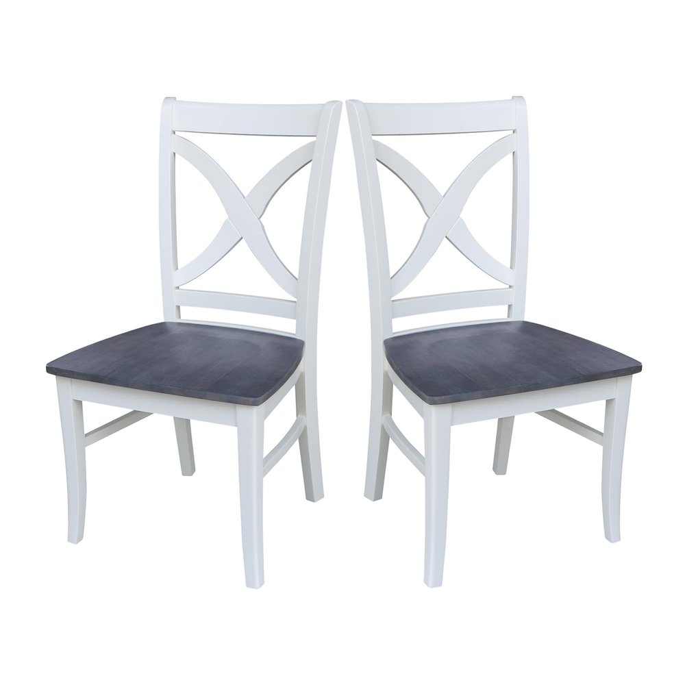 International Concepts Set of Two Vineyard Curved X Back Chairs, White/Heather gray